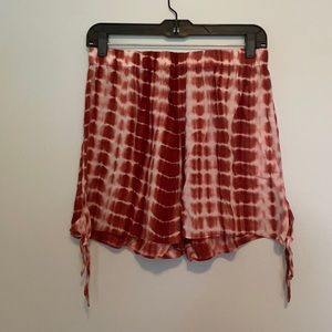 SHEIN Red tie dye shorts with side ties.